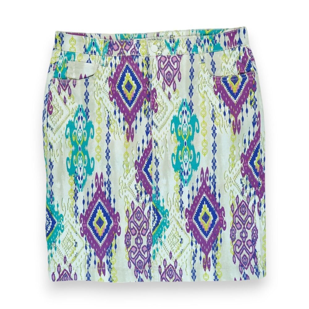 Vintage Jones New York‎ Denim Madison Skirt Button Abstract Pattern Size 12 Y2K